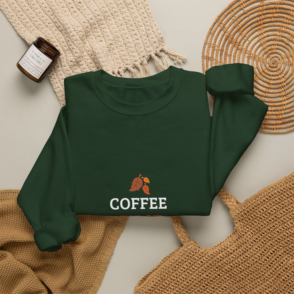 Coffee First Autumn Crewneck Sweatshirt — "Coffee First, Autumn Always" Cozy Fall Pullover