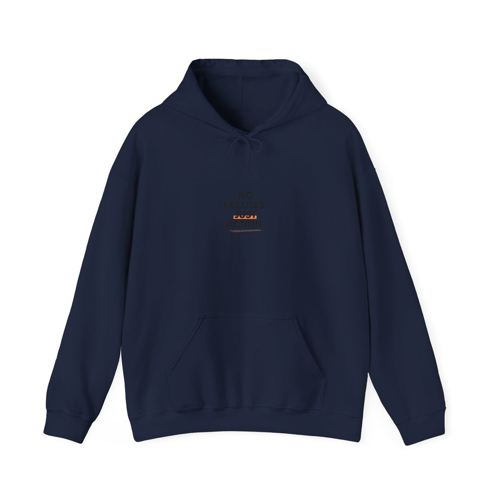 No Excuses, Just Action Hoodie — Motivational White Pullover for Fitness & Productivity