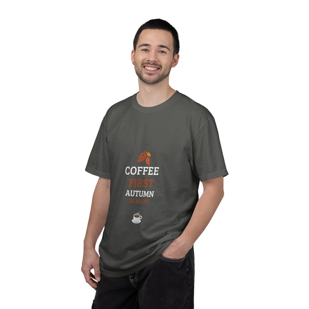 Coffee First Autumn T-Shirt — "Coffee First, Autumn Always" Graphic Tee