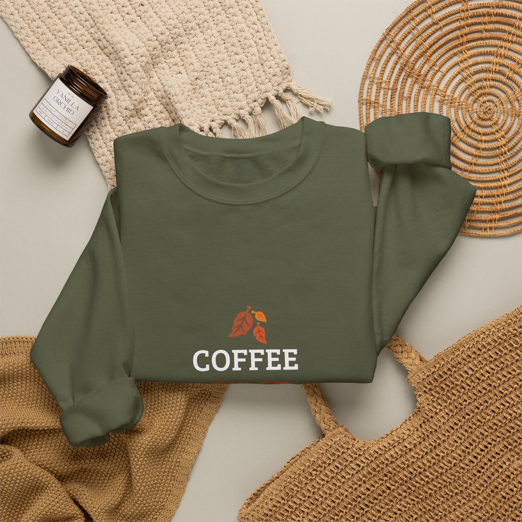 Coffee First Autumn Crewneck Sweatshirt — "Coffee First, Autumn Always" Cozy Fall Pullover