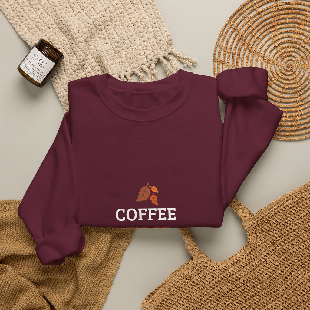 Coffee First Autumn Crewneck Sweatshirt — "Coffee First, Autumn Always" Cozy Fall Pullover