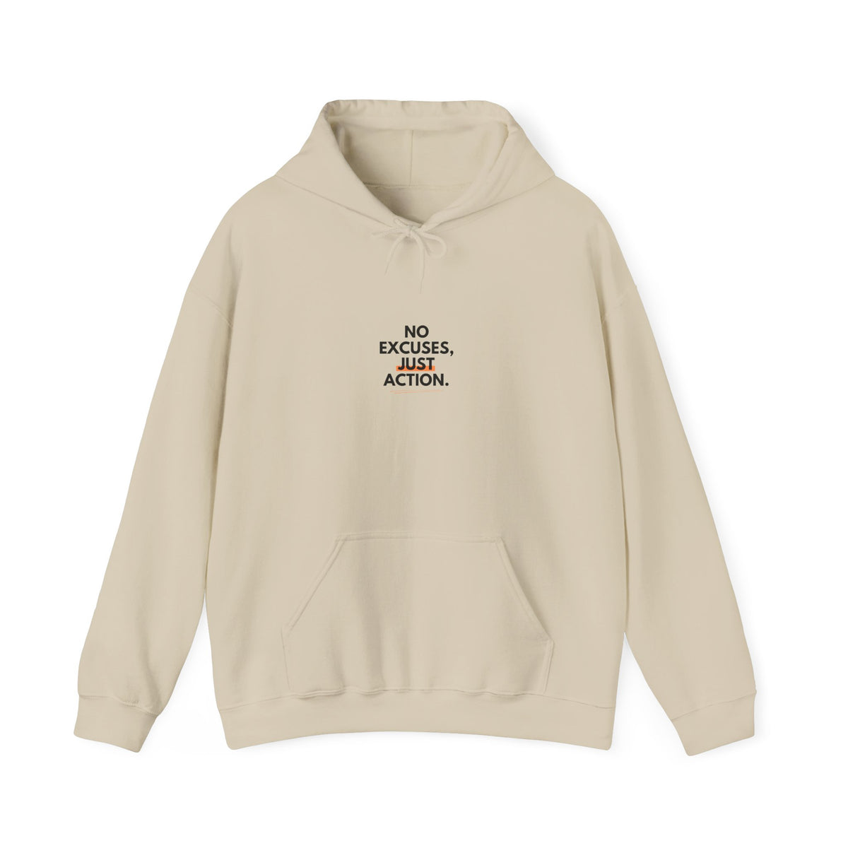 No Excuses, Just Action Hoodie — Motivational White Pullover for Fitness & Productivity