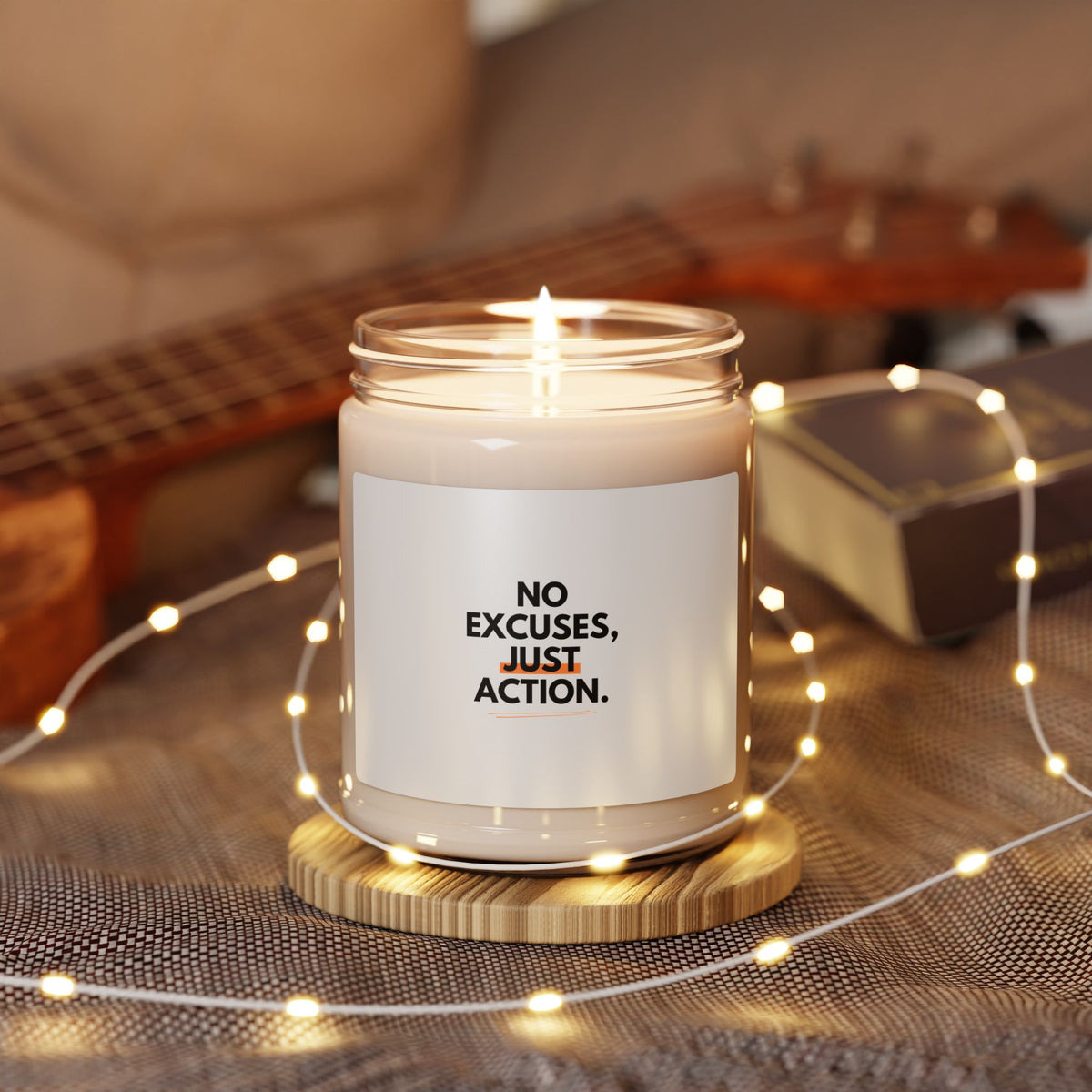 Motivational Soy Candle — “No Excuses, Just Action.” 9oz Scented Jar