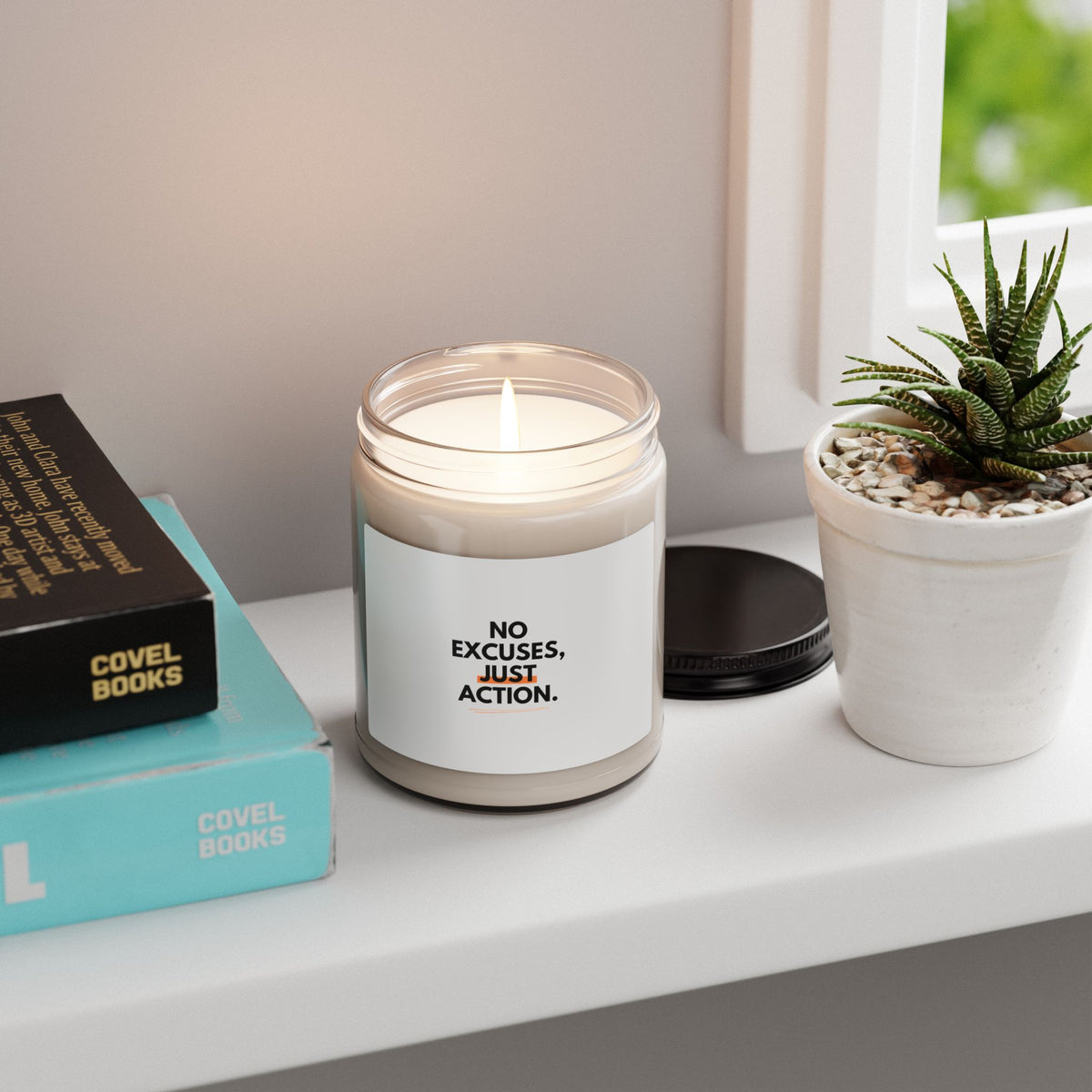 Motivational Soy Candle — “No Excuses, Just Action.” 9oz Scented Jar