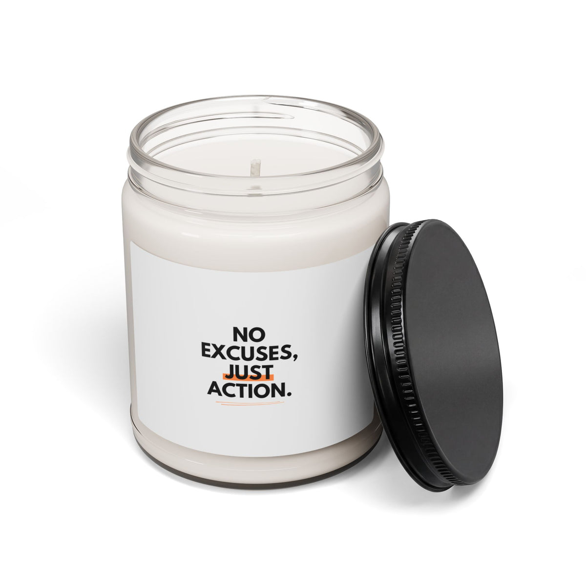 Motivational Soy Candle — “No Excuses, Just Action.” 9oz Scented Jar