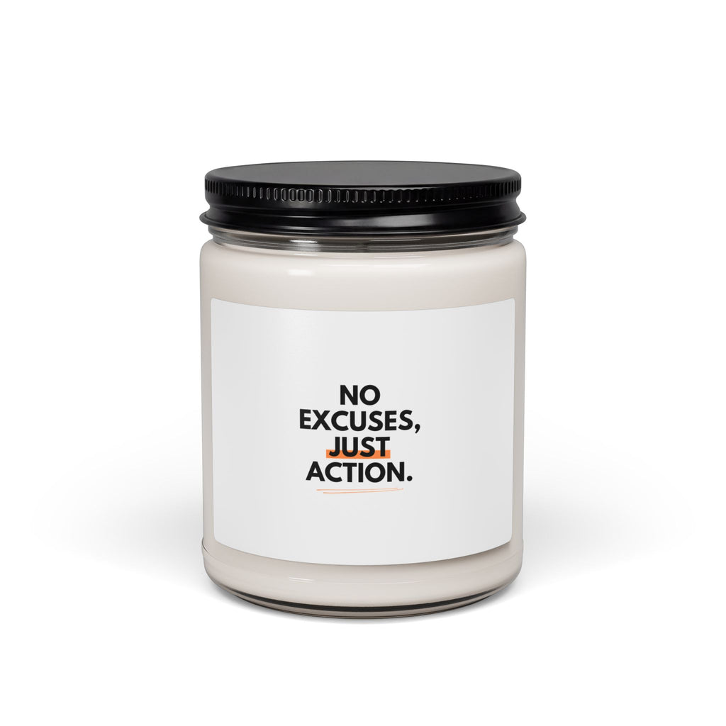 Motivational Soy Candle — “No Excuses, Just Action.” 9oz Scented Jar